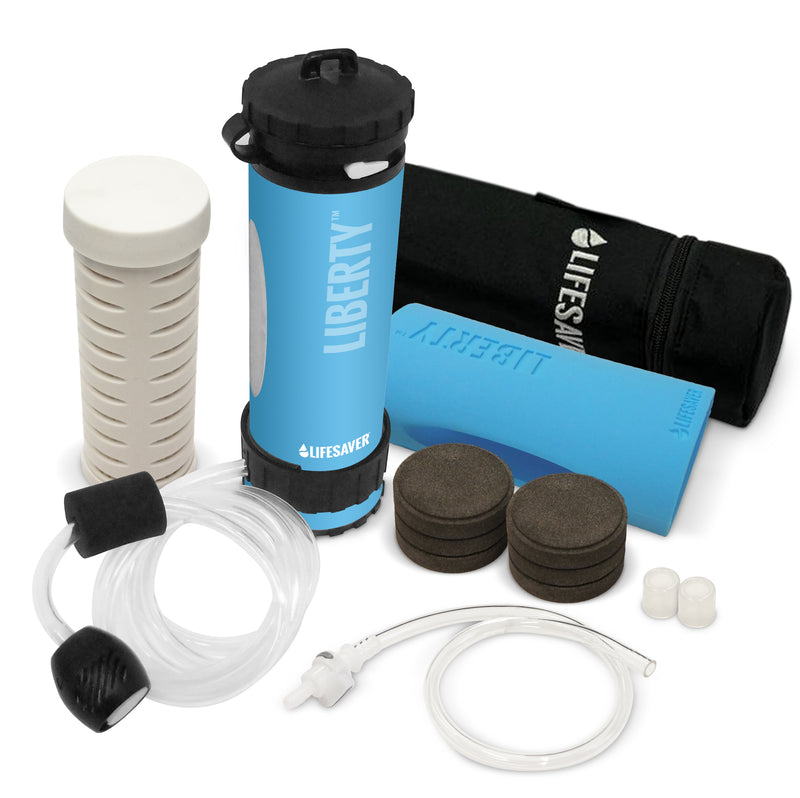 Load image into Gallery viewer, Lifesaver water filter system with various components on a white background
