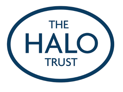 Logo of The Halo Trust with a blue oval outline on a white background