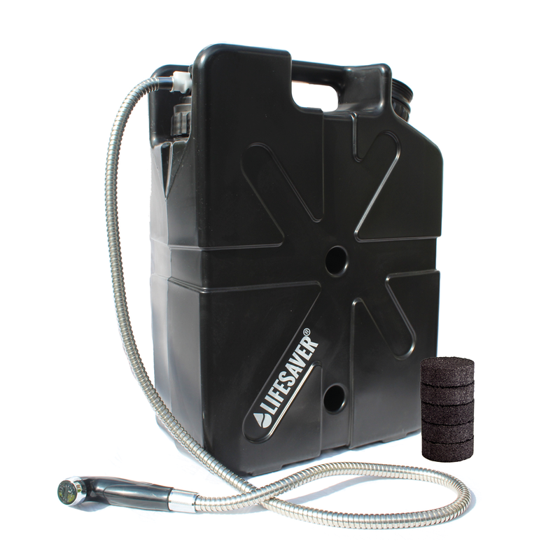 Load image into Gallery viewer, Black Jerrycan with hose and filter on a white background
