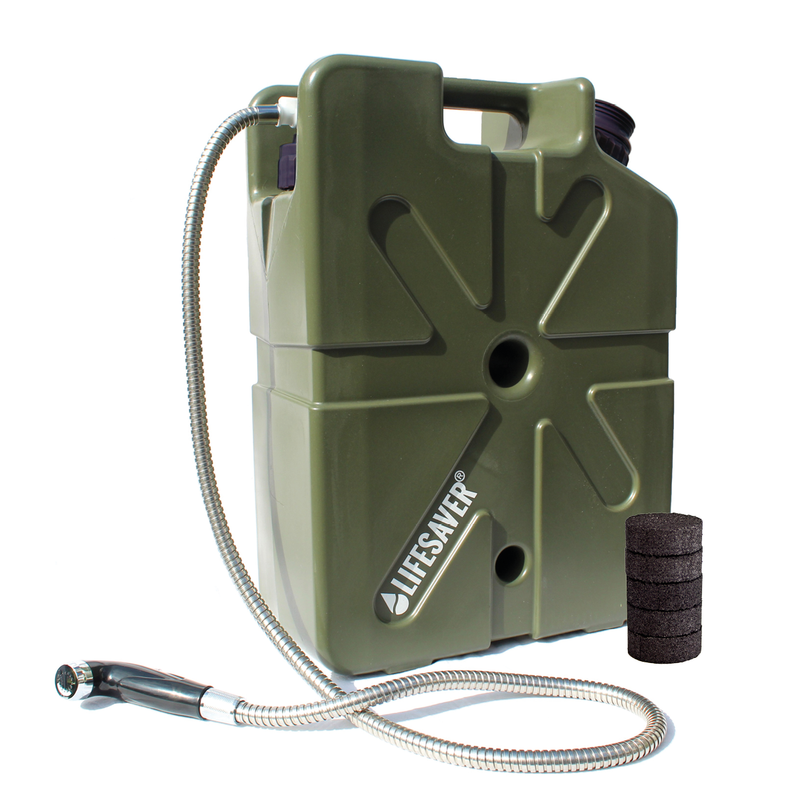Load image into Gallery viewer, Green Jerrycan with hose and replacement filters on a white background
