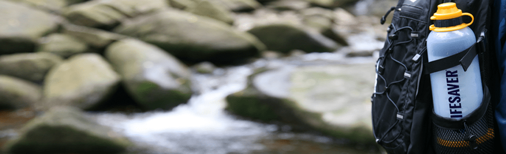 A LifeSaver Bottle in a backpack